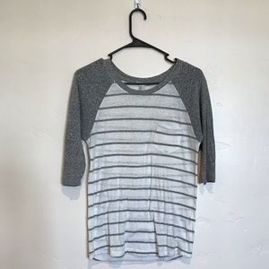 Gray and white striped baseball tee